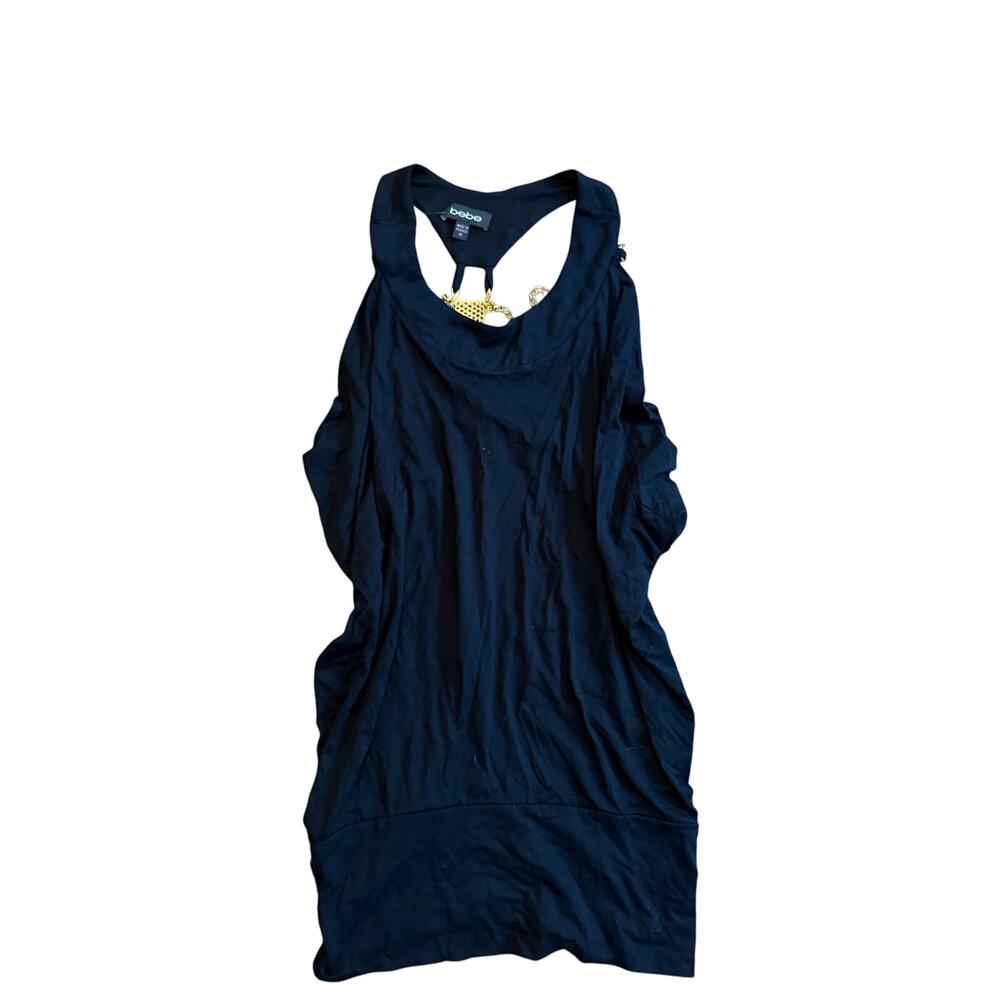 NWT Bebe Vintage Y2K Black Gold Jeweled Back Tunic Top M